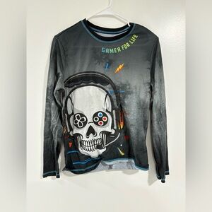 Wonder Nation Gamer Graphic Long Sleeve Shirt - Black and Gray